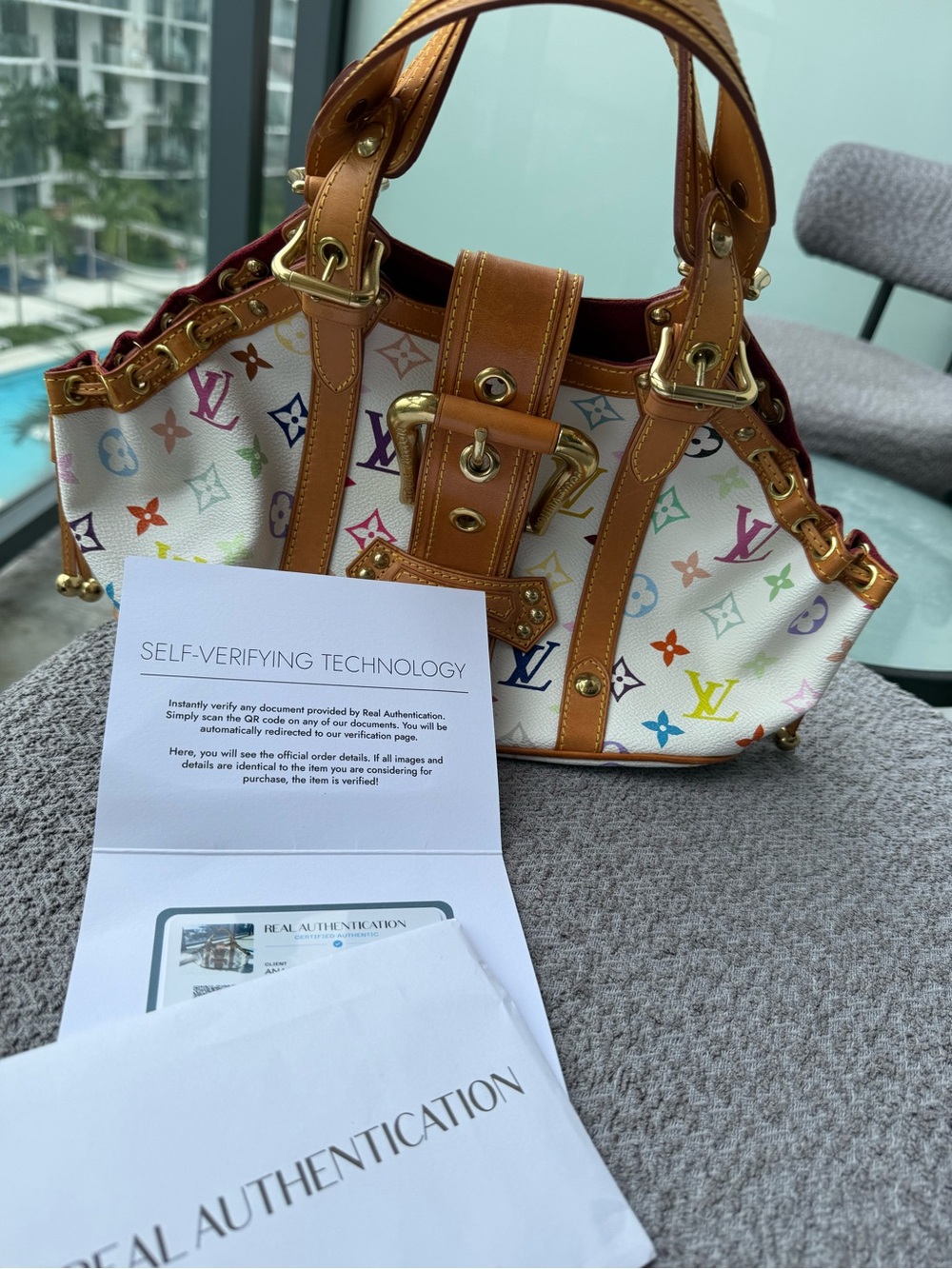 Louis Vuitton White Multicolor Monogram Theda  GM 2004 by Takashi Murakami